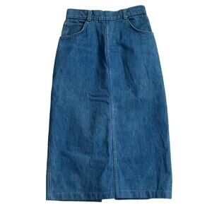 Vintage 90s Candie's XS/S Blue Denim Jean Midi Skirt with Buttons and Slit